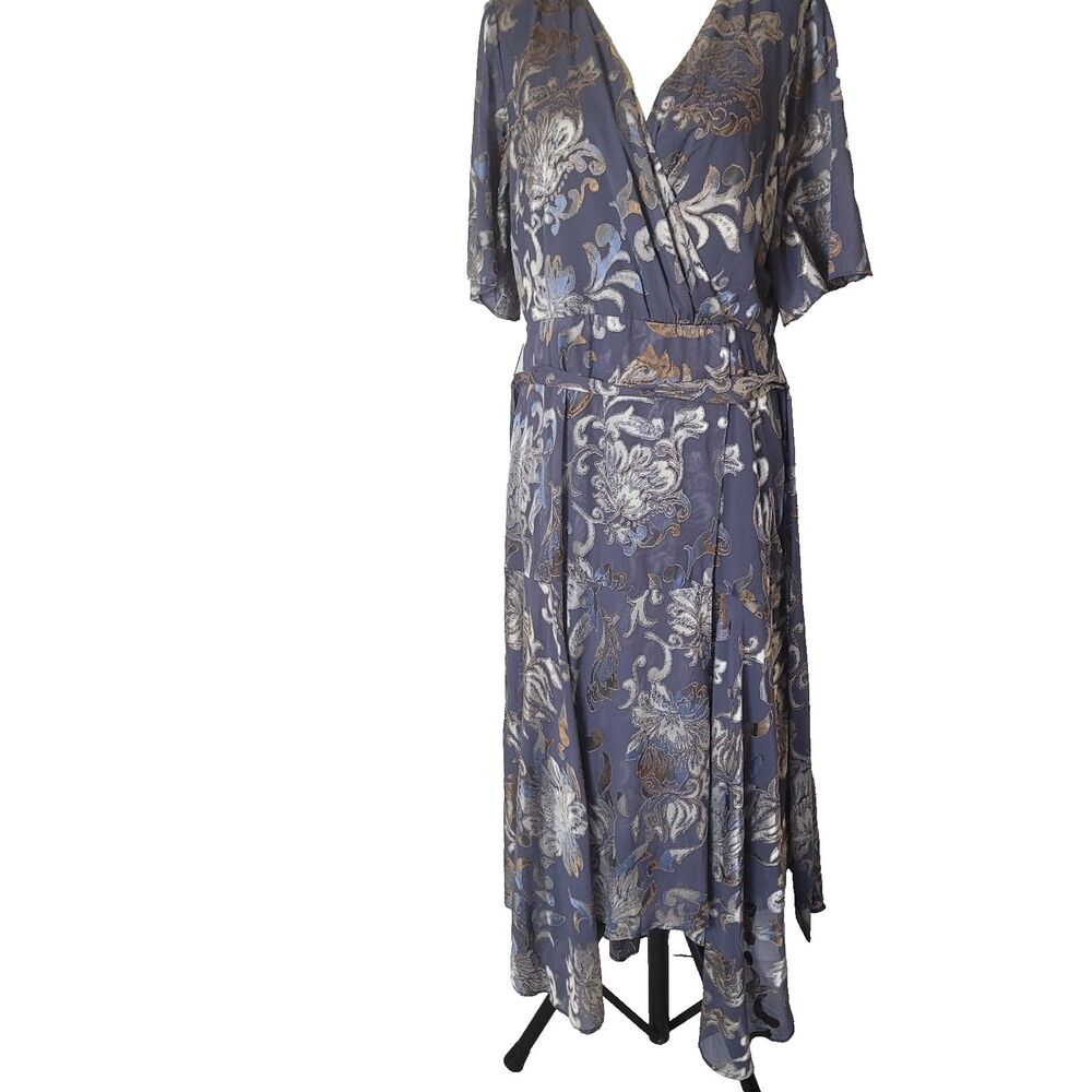 Soft Surroundings size 16 dress maxi long flower belt sheer wrap texture lined